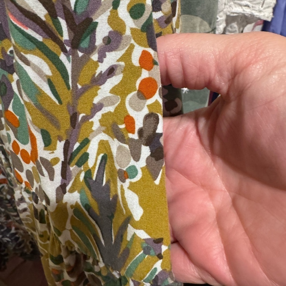 Jodifl Floral Print Olive Green Multi Colored Dress Button Down V-Neck Sz M - Picture 11 of 11